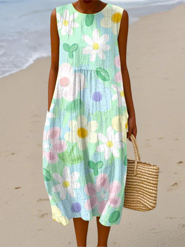 Women's Pastel Blossom Print Relaxed Midi Dress in Multicolor