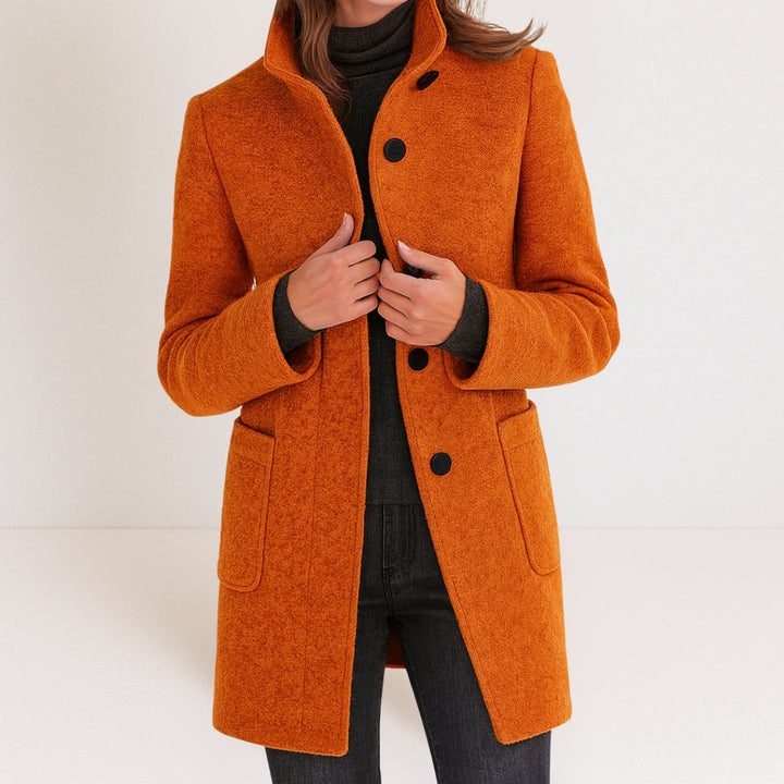 Women's Wool Blend Coat, Stand Collar Winter Overcoat with Pockets