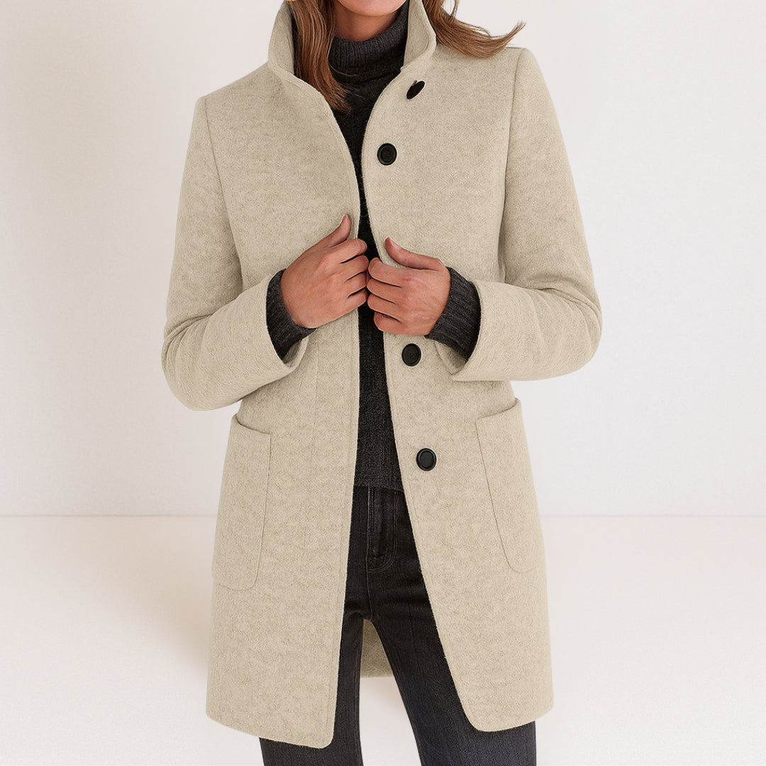 Women's Wool Blend Coat, Stand Collar Winter Overcoat with Pockets