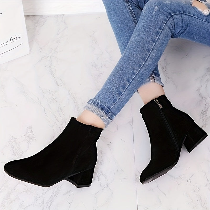 Women's Faux Suede Side-Zip Chelsea Ankle Boots with Low Block Heel, view 5