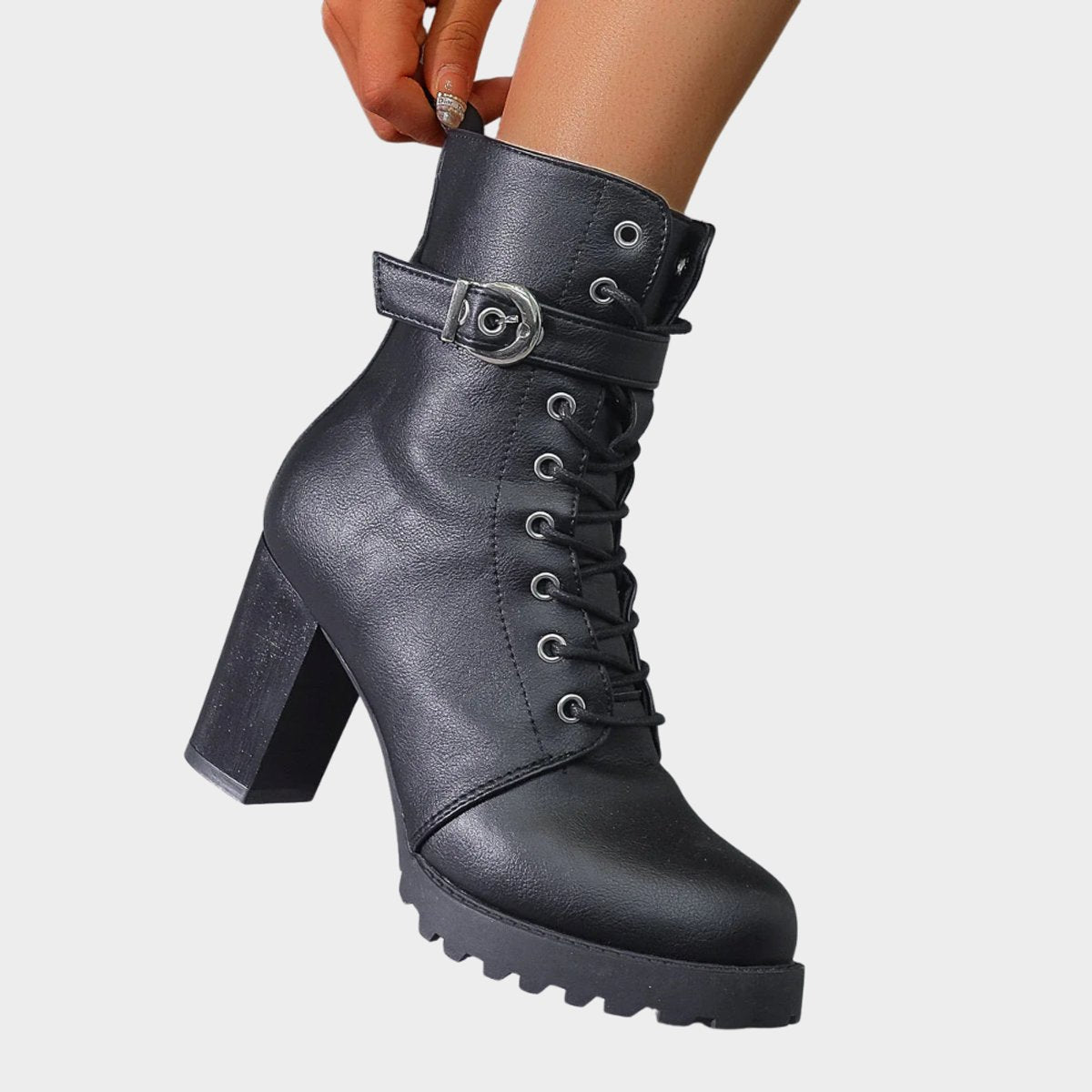 Women's Military Lace-Up Combat Ankle Boots with Buckle Strap, view 3