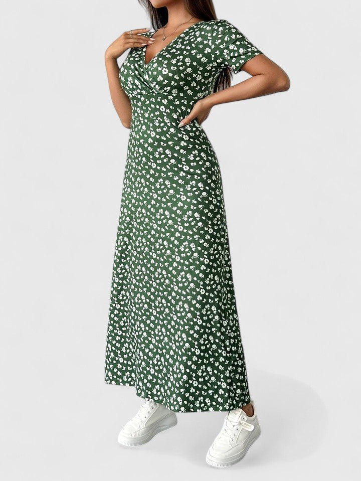 Women's Romantic Floral Lightweight Maxi Dress in Green