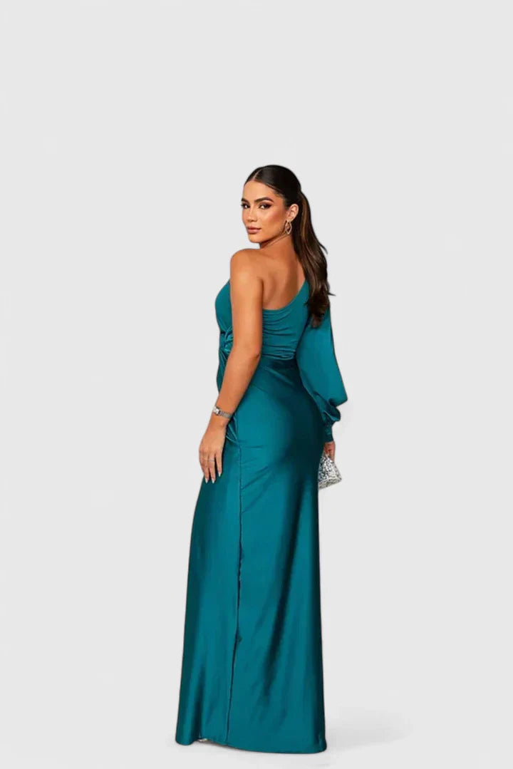 Women's One-Shoulder Maxi Gown with Open Sleeve and Slit, view 3