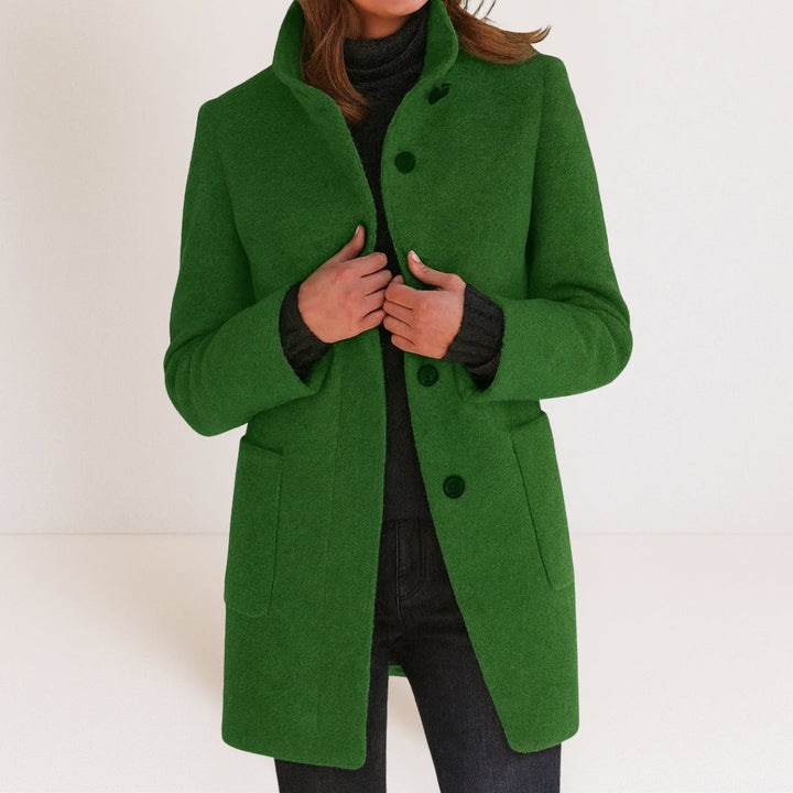 Women's Wool Blend Coat, Stand Collar Winter Overcoat with Pockets