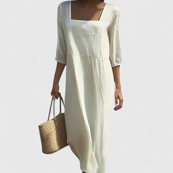 Women's White Minimalist Lightweight Midi Summer Dress, view 2