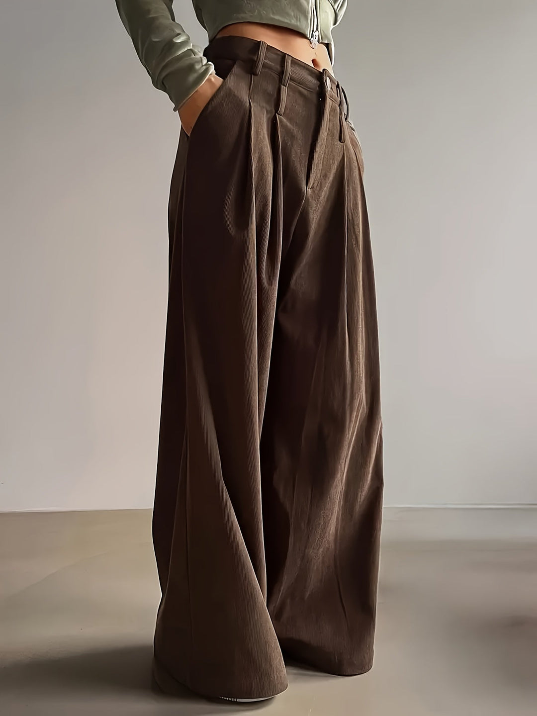 Women's Pleated Trousers, Wide Leg High Waisted Flowy Pants