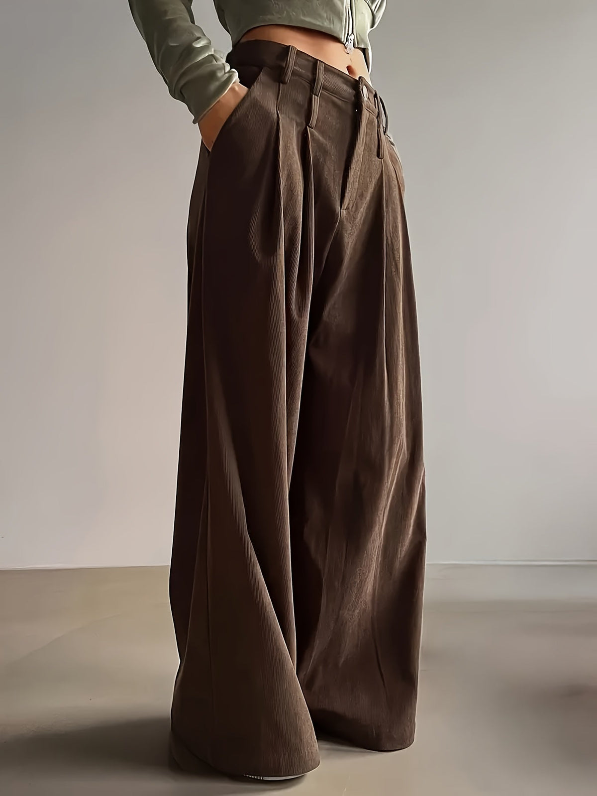 Women's Pleated High-Waisted Wide-Leg Pants, view 8