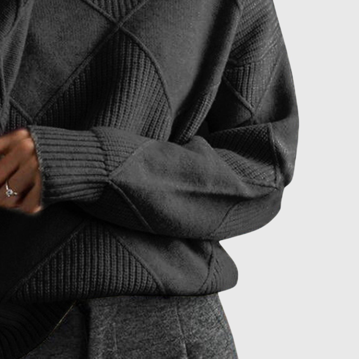 Women's Geometric Textured Knit Turtleneck Sweater, view 12