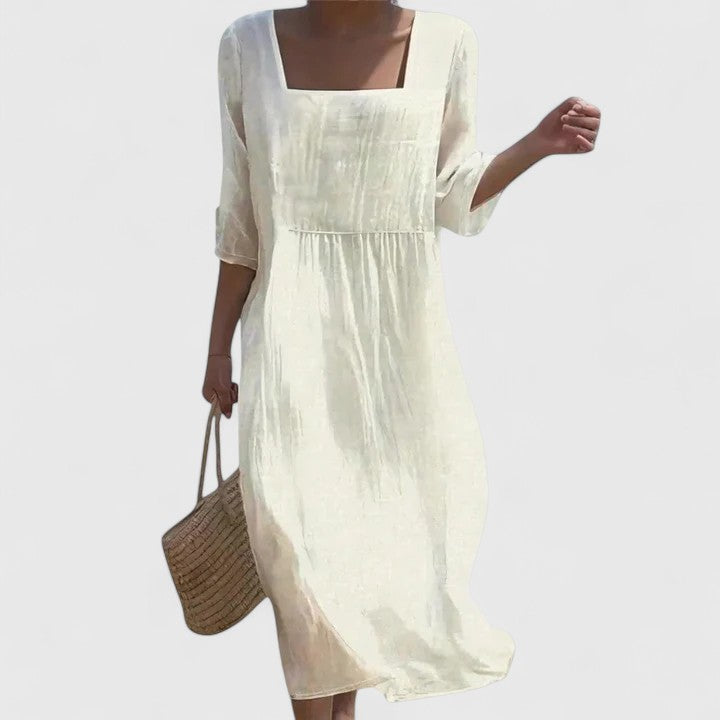 Women's White Minimalist Lightweight Midi Summer Dress, view 3