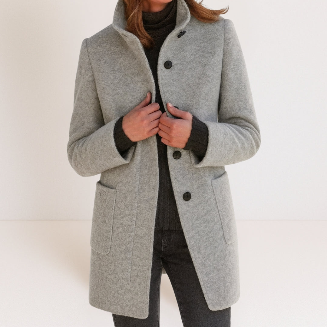 Women's Wool Blend Coat, Stand Collar Winter Overcoat with Pockets