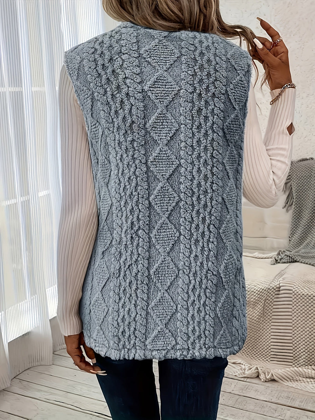 Women's Sleeveless Vest, Textured Knit Open Front Layering Top