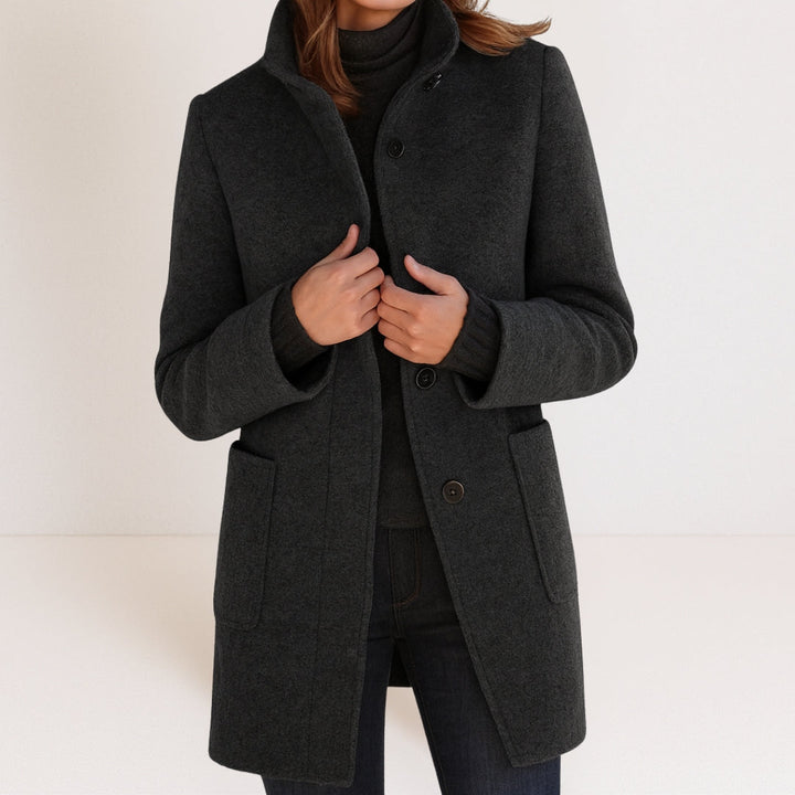 Women's Wool Blend Coat, Stand Collar Winter Overcoat with Pockets
