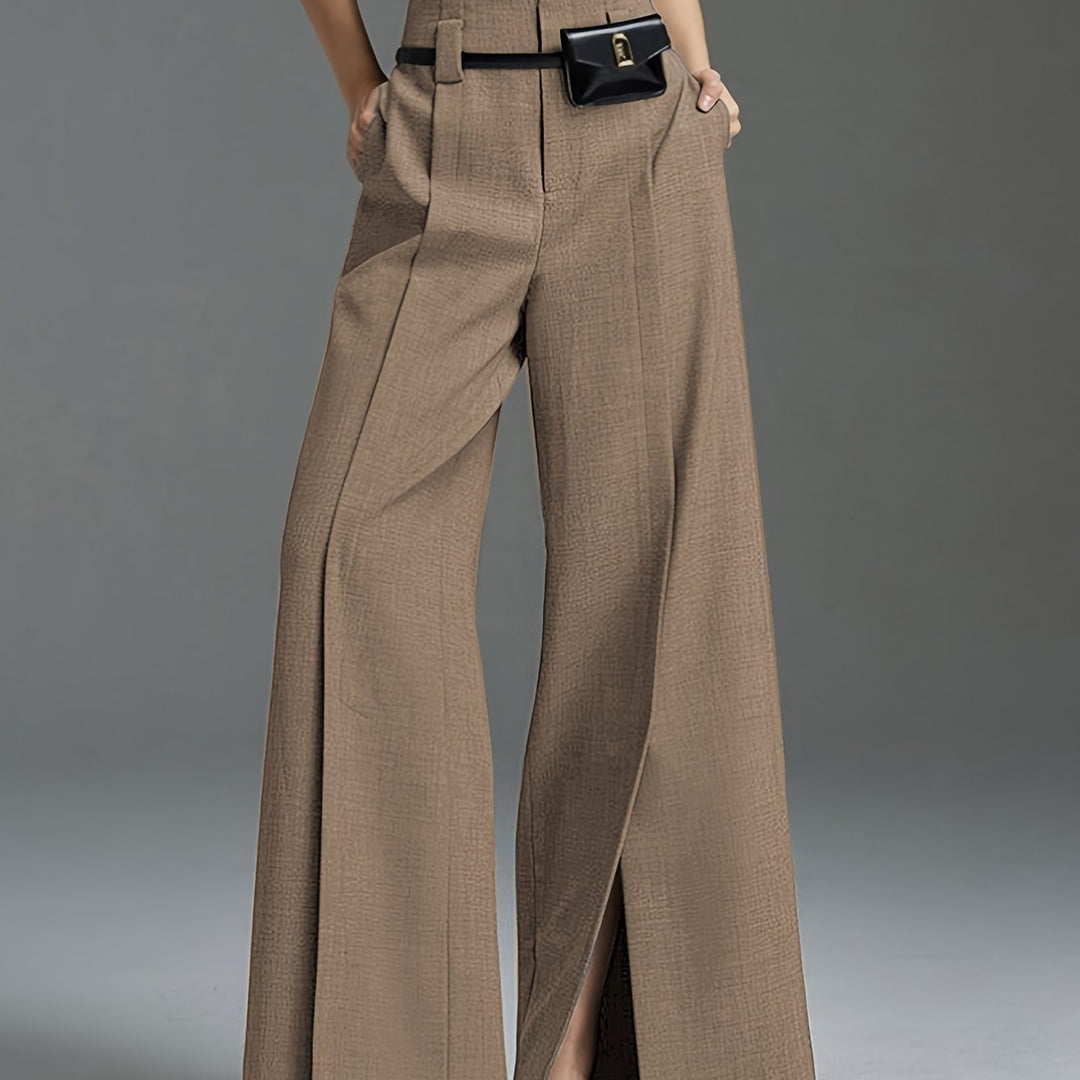 Women's Wide Leg Trousers, Side Slit High Waisted Flowy Pants