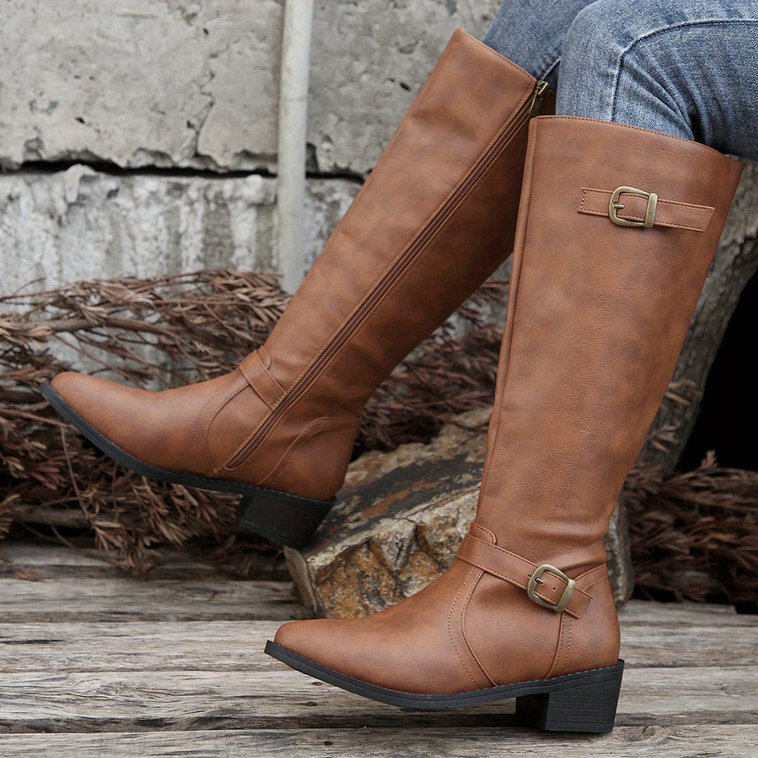 Women's Knee High Boots, Classic Riding Flat Tall Boots with Side Zip