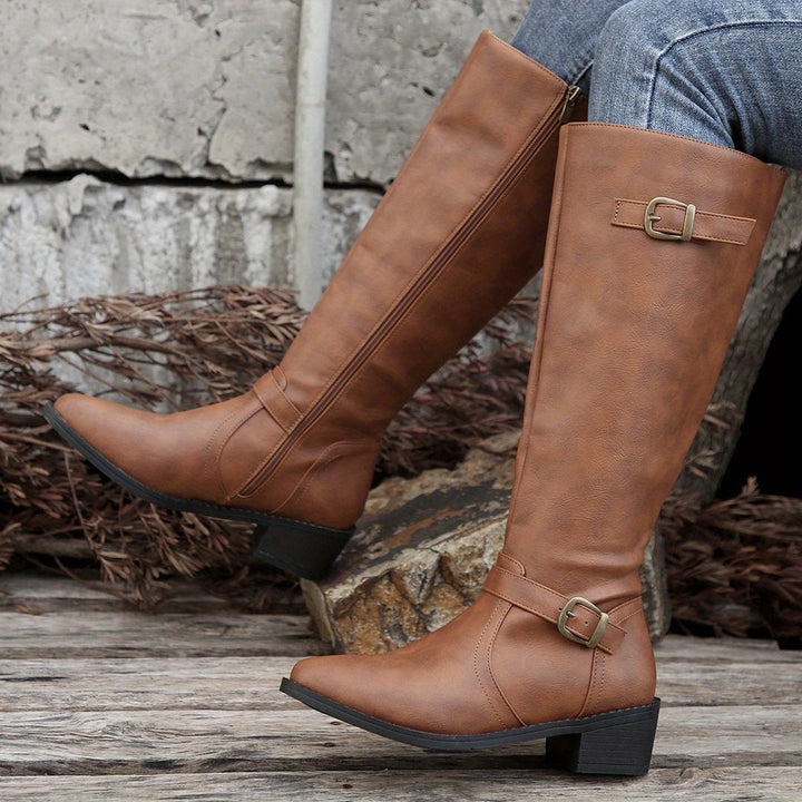 Women's Knee High Boots, Classic Riding Flat Tall Boots with Side Zip