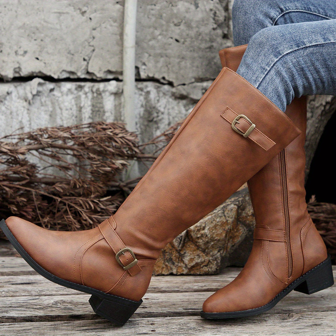 Women's Knee High Boots, Classic Riding Flat Tall Boots with Side Zip