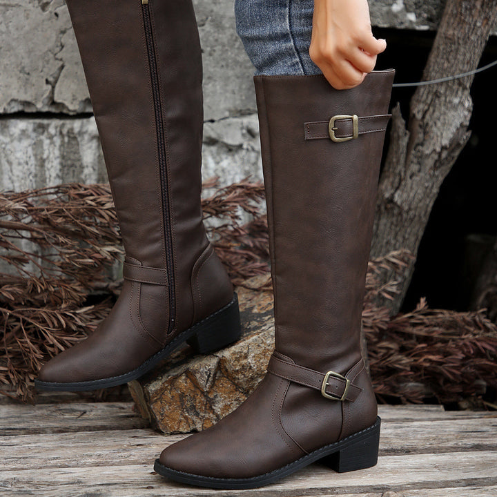 Women's Knee High Boots, Classic Riding Flat Tall Boots with Side Zip