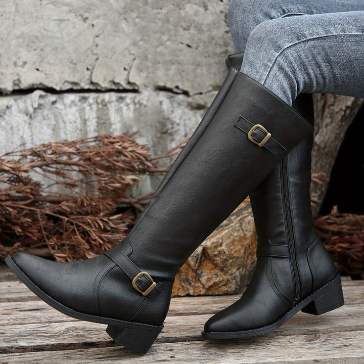 Women's Knee High Boots, Classic Riding Flat Tall Boots with Side Zip