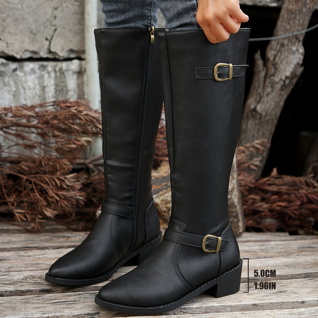 Women's Knee High Boots, Classic Riding Flat Tall Boots with Side Zip