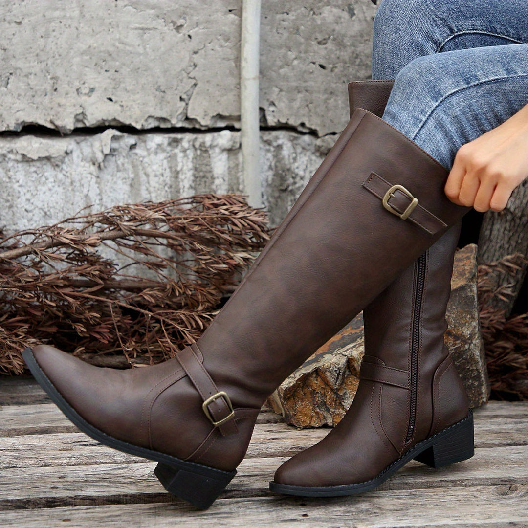 Women's Knee High Boots, Classic Riding Flat Tall Boots with Side Zip