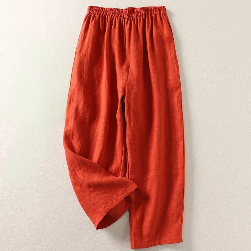 Women's Flowy Cotton-Linen Relaxed Pants in Orange