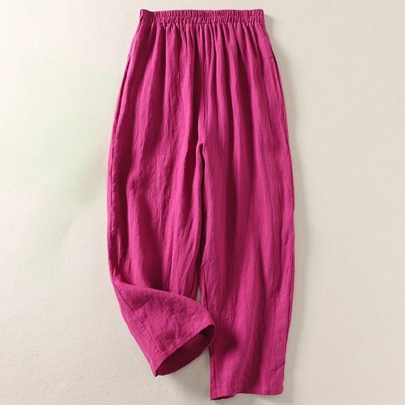 Women's Flowy Cotton-Linen Relaxed Pants in Pink