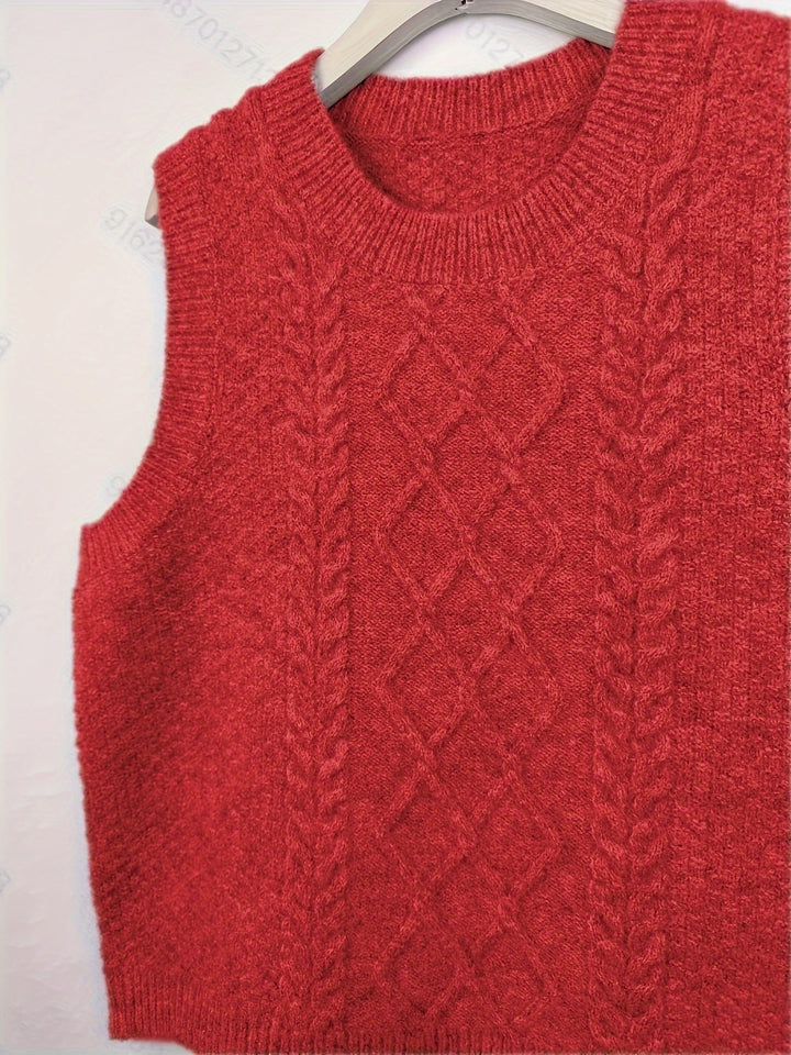 Women's Cable Knit Sweater Vest, Sleeveless V Neck Pullover