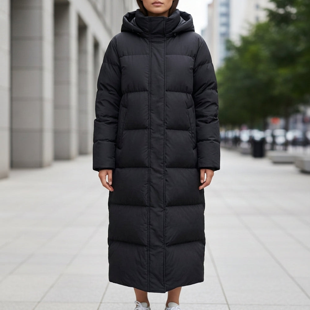 Women's Long Waterproof Hooded Puffer Parka with Two Pockets, view 2