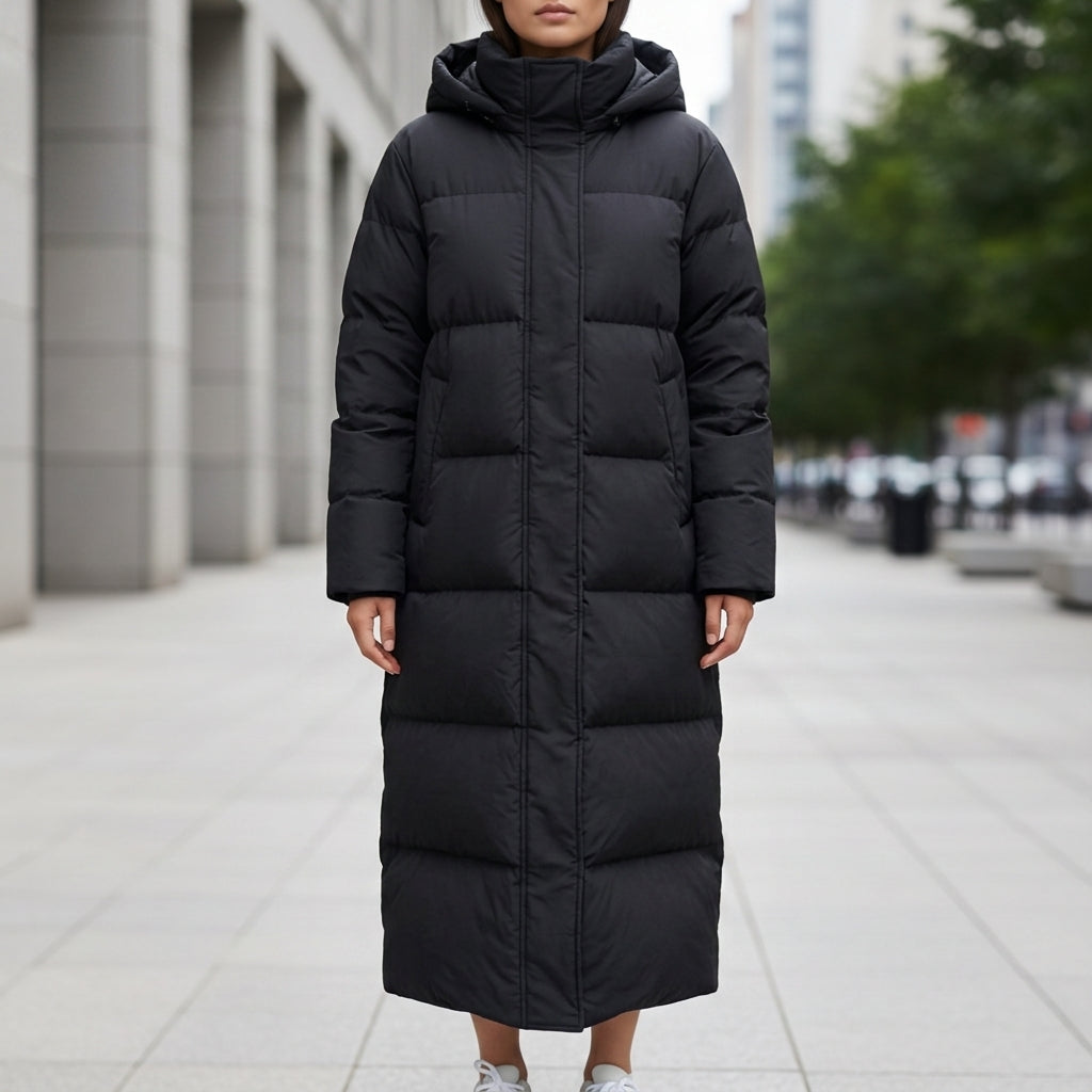 Women's Long Waterproof Hooded Puffer Parka with Two Pockets, view 2