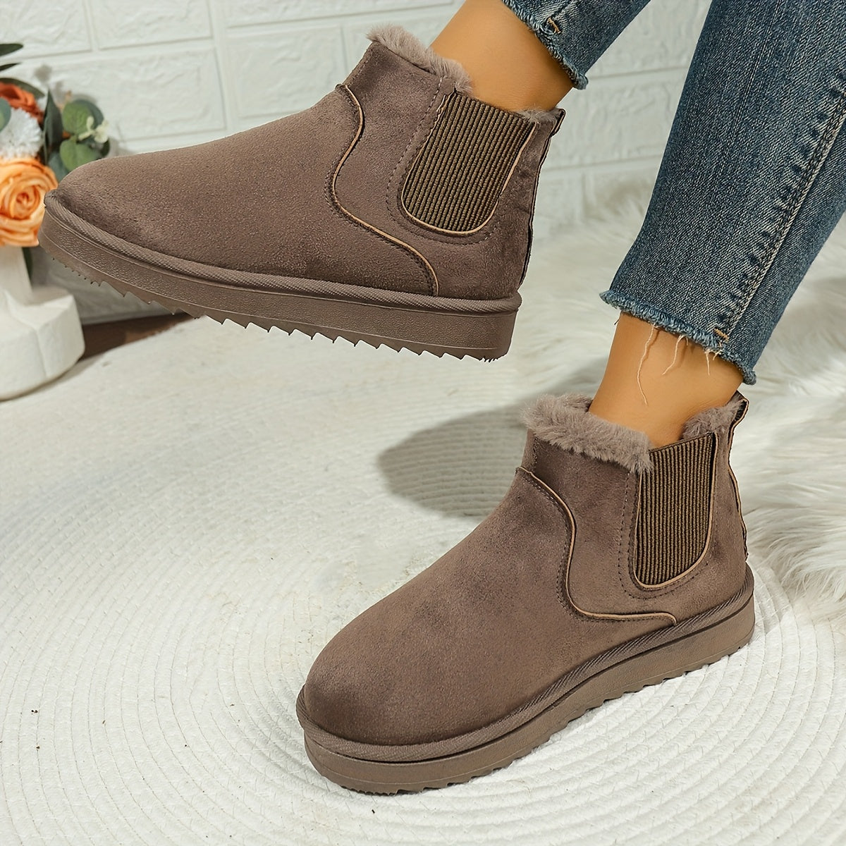Women's Fleece-Lined Platform Ankle Boots, view 6