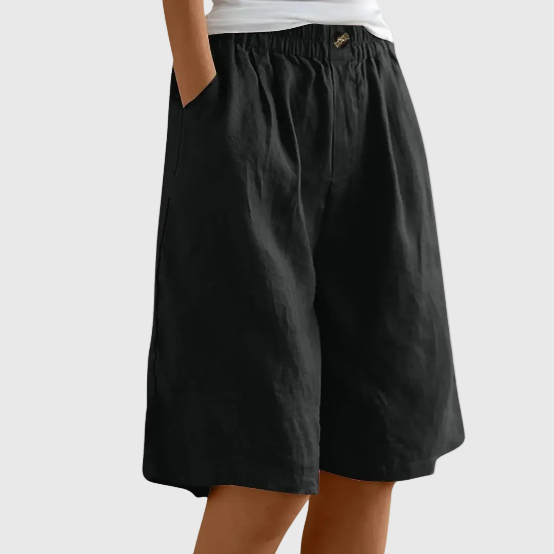 Women's Loose-Fit Elastic Waist Casual Shorts in Black