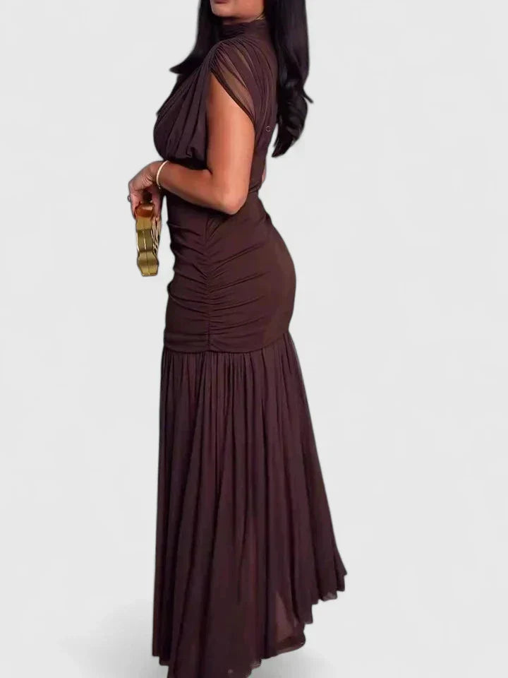 Women's High Neck Draped Maxi Dress with Adjustable Straps, view 2