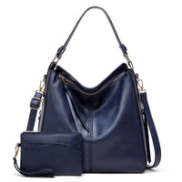 Women's Hobo Bag Purse with Anti-Theft Pocket — blue, with matching pouch