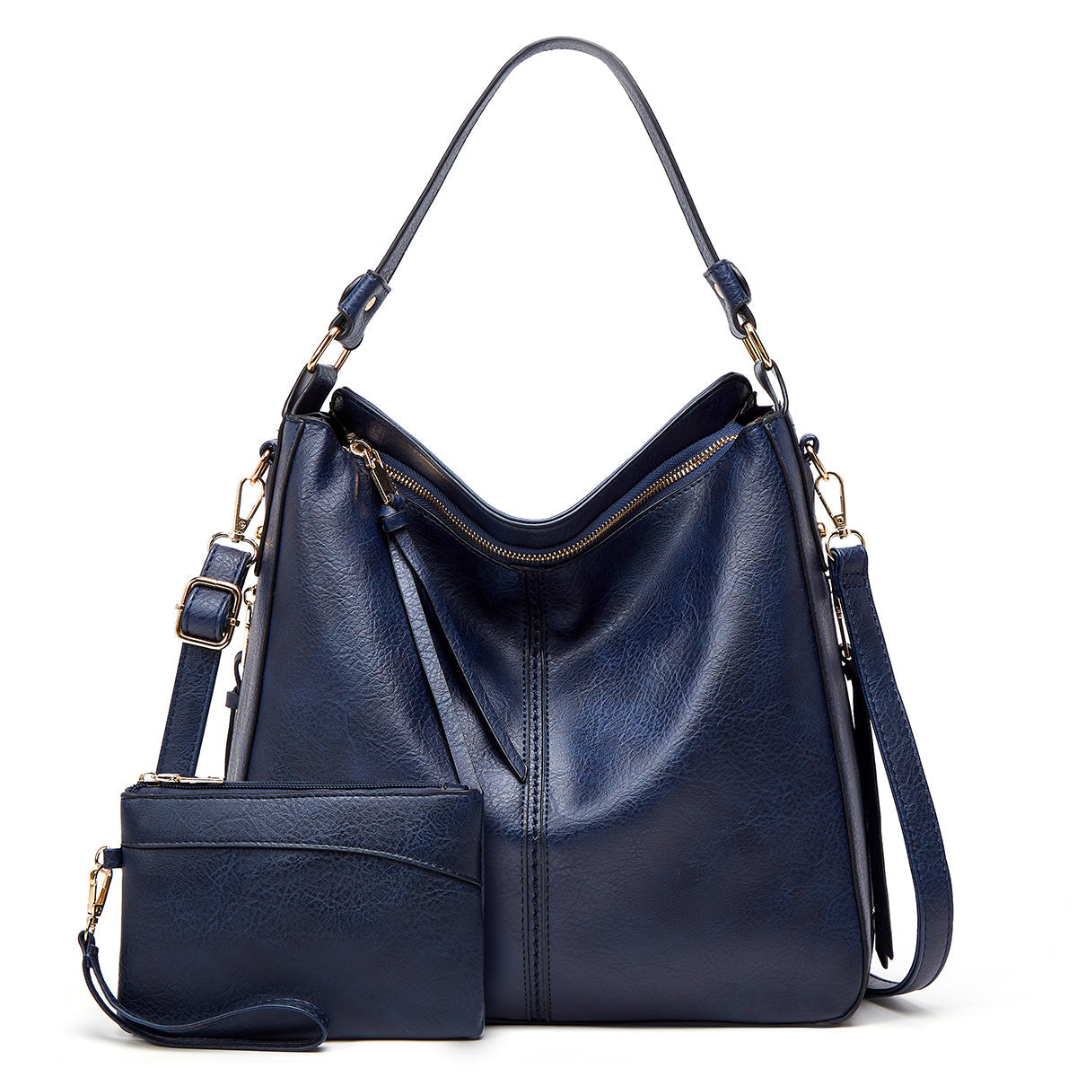 Women's Hobo Bag Purse with Anti-Theft Pocket — blue, with matching pouch