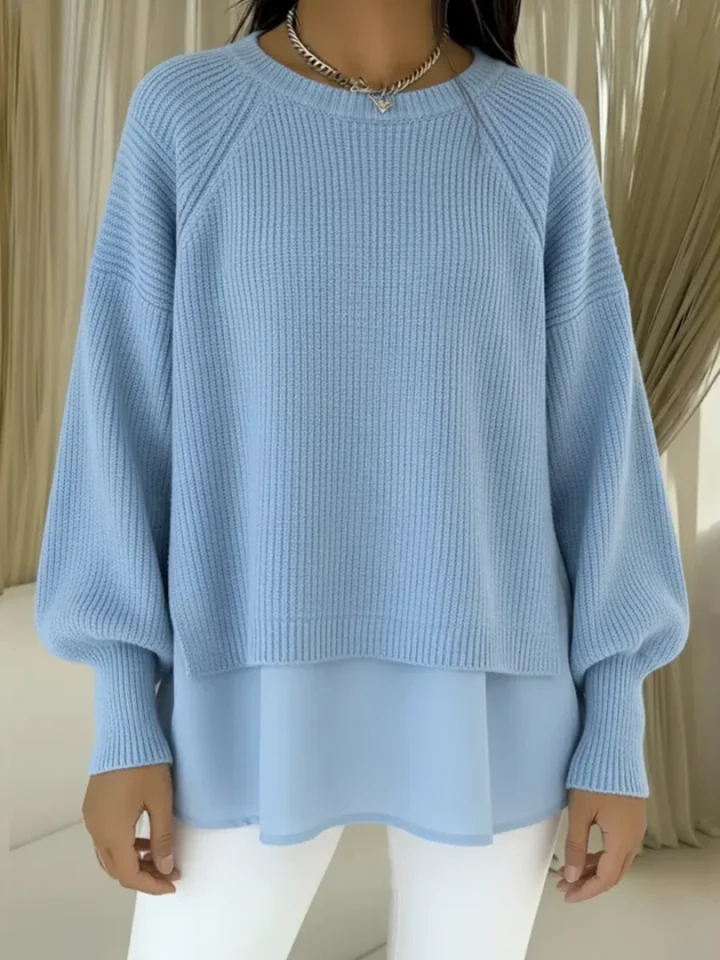 Women's Oversized Sweater, Layered Hem Slouchy Knit Pullover