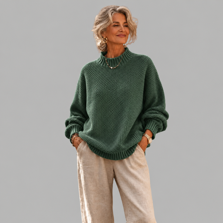 Women's Mock Neck Sweater, Ribbed Knit Long Sleeve Pullover