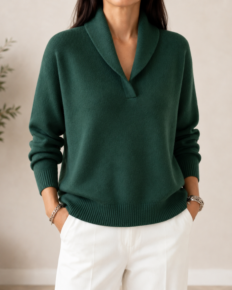 Women's Soft Knit Relaxed-Fit V-Neck Sweater in Green