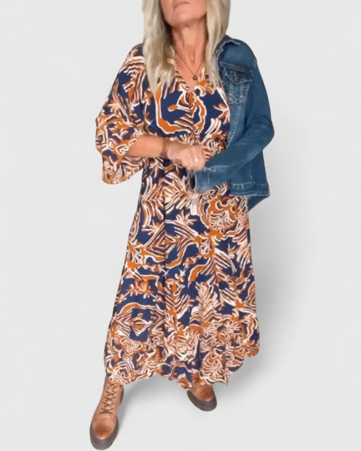 Women's Lightweight Printed A-Line Maxi Dress in Multicolor