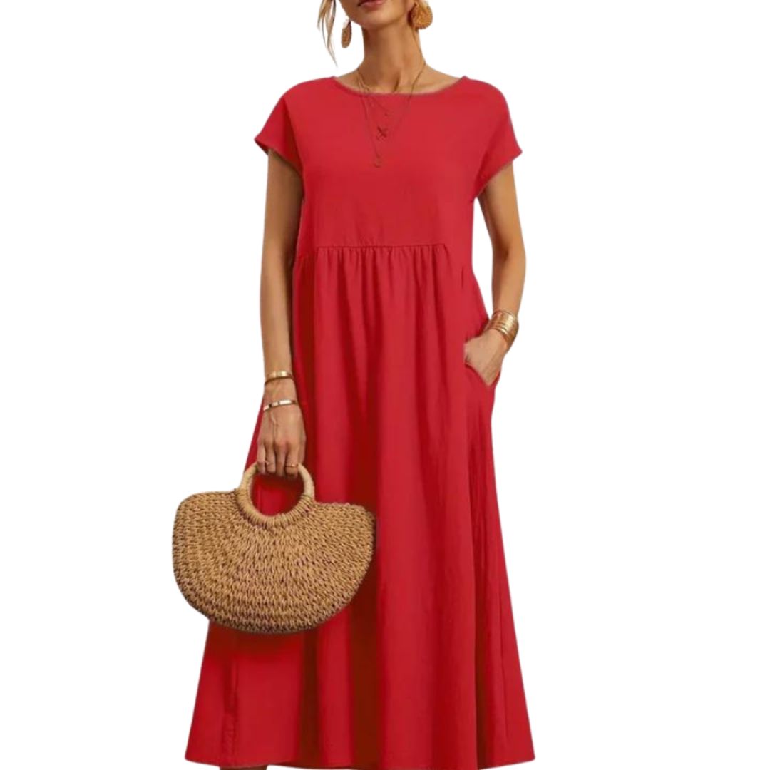 Women's Cotton Relaxed-Fit Pull-On Midi Dress, view 2