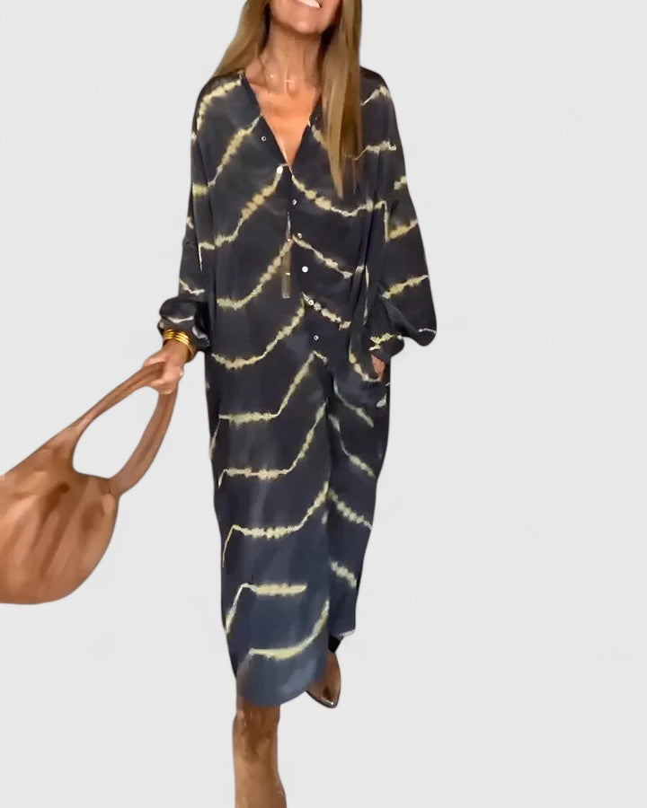 Women's Boho Striped Deep V-Neck Maxi Dress