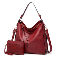 Women's Hobo Bag Purse with Anti-Theft Pocket — red, with matching pouch