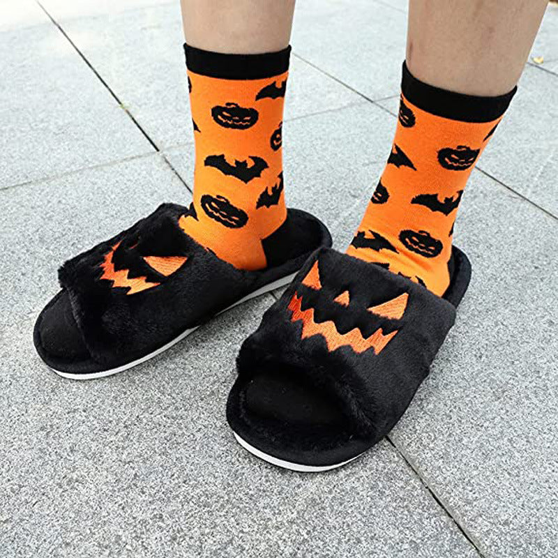 Little Boo Plush Pumpkin Halloween Slippers for Women