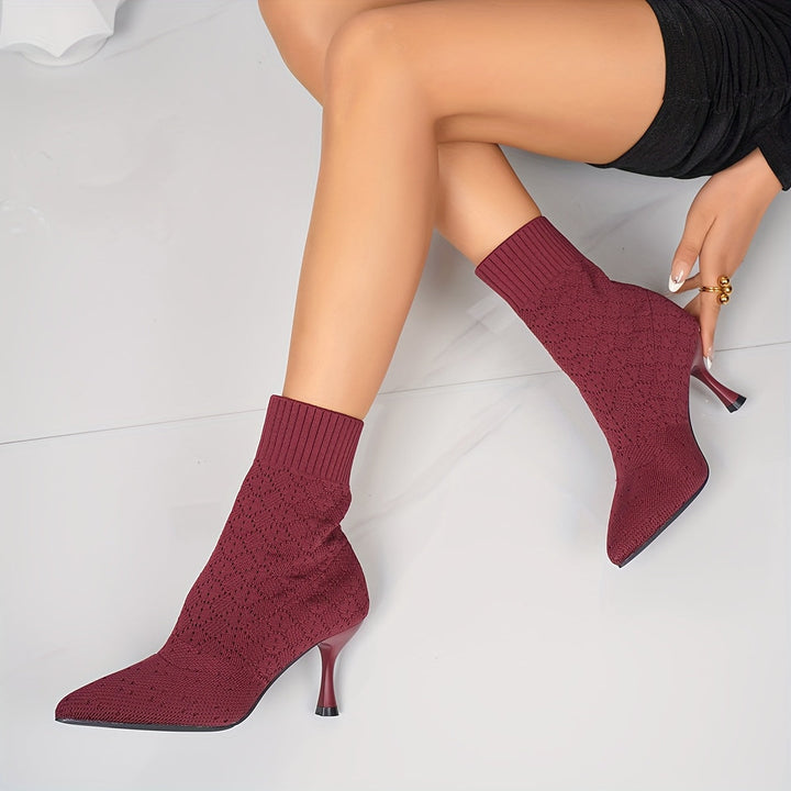 Women's Sock Ankle Boots, Pointed Toe Stretch Heeled Booties