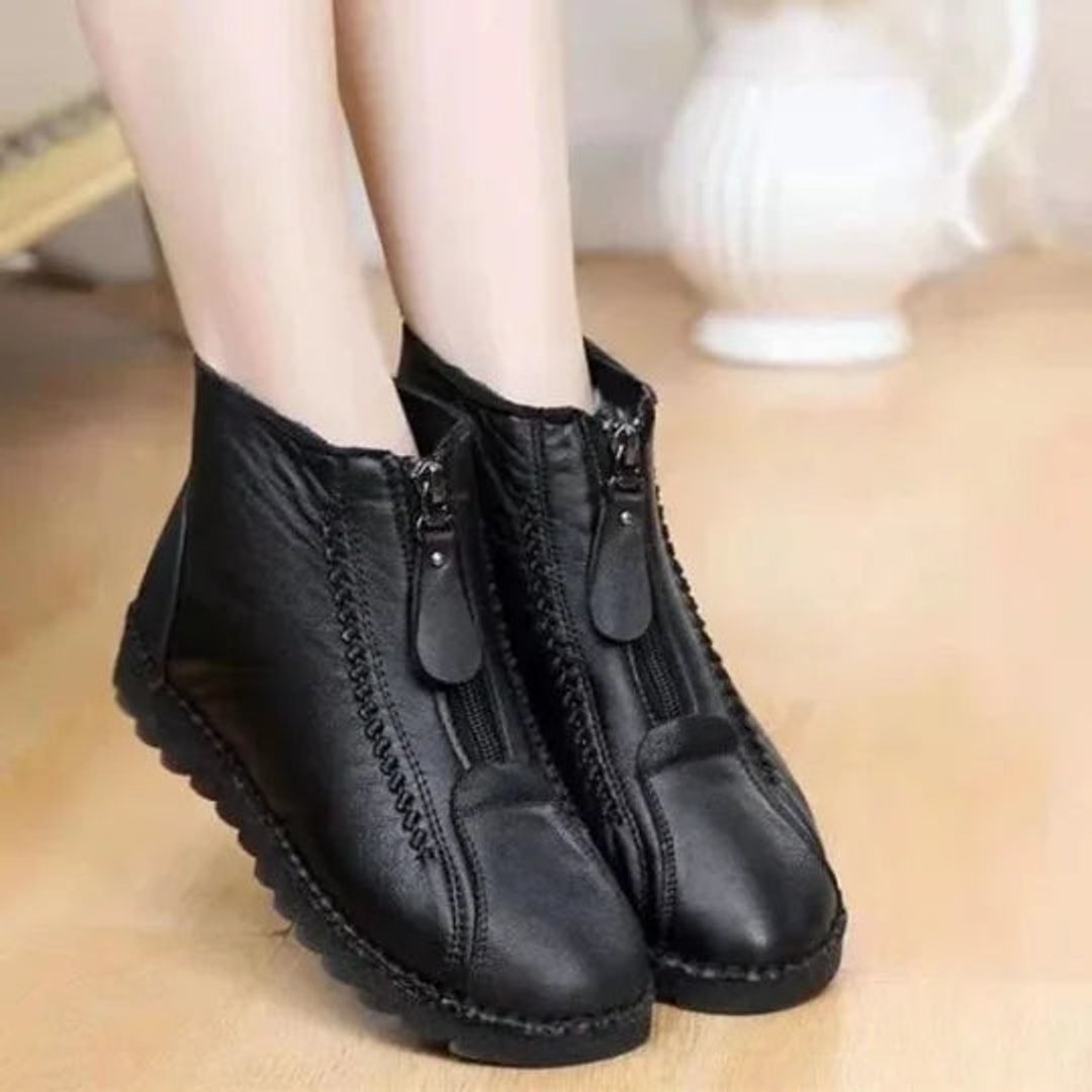 Women's Fleece-Lined Leather Ankle Boots with Slip-Resistant Sole, view 4