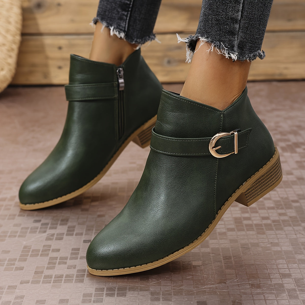 Women's Wraparound Buckle Chelsea Ankle Boots with Side Zip, view 10