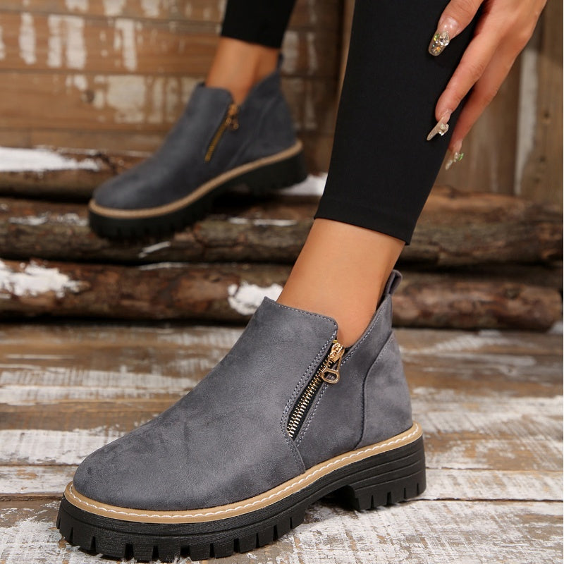 Women's Suede-Style Chunky Lug Platform Ankle Boots with Side Zip, view 6