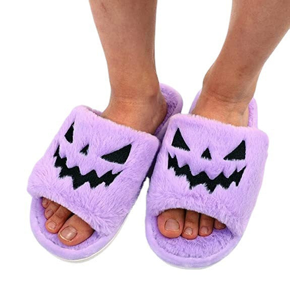 Little Boo Plush Pumpkin Halloween Slippers for Women