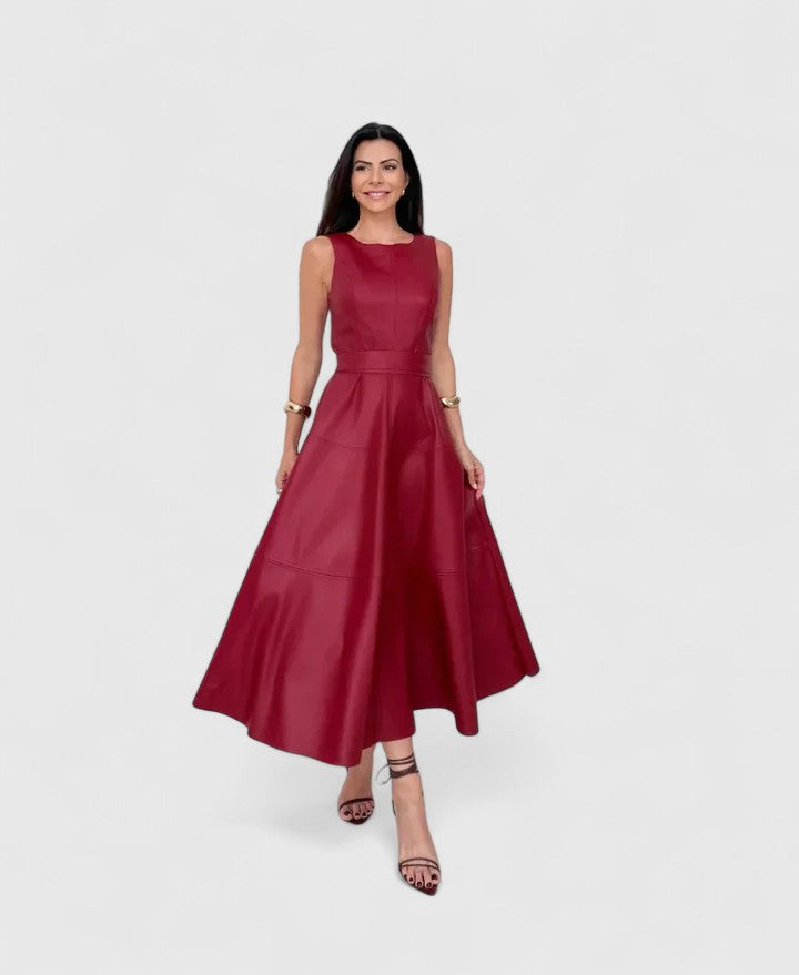 Women's Fit and Flare Midi Dress with Structured Skirt, view 2