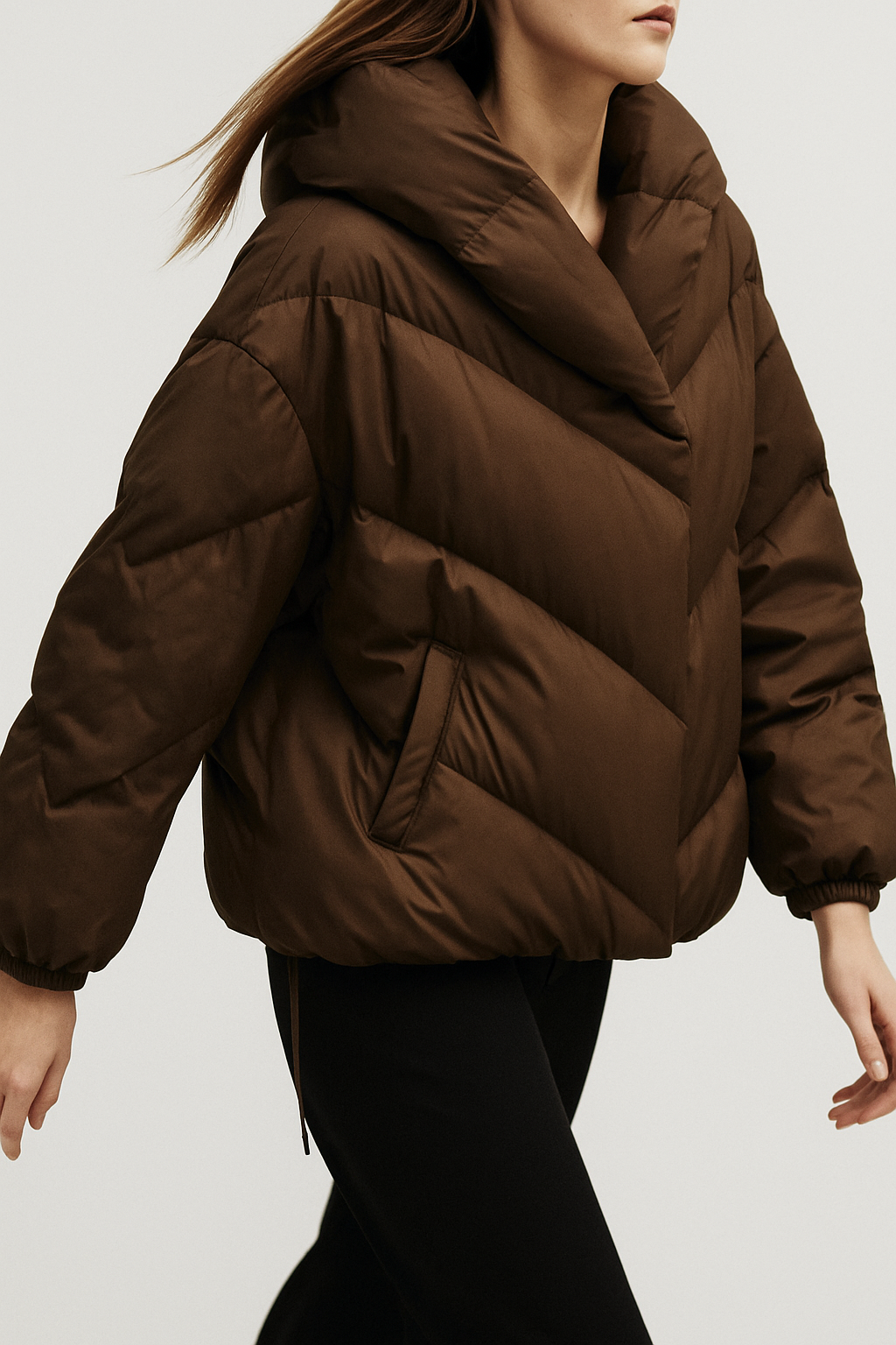 Women's Cropped Down Puffer Jacket with Chevron Quilting, view 5
