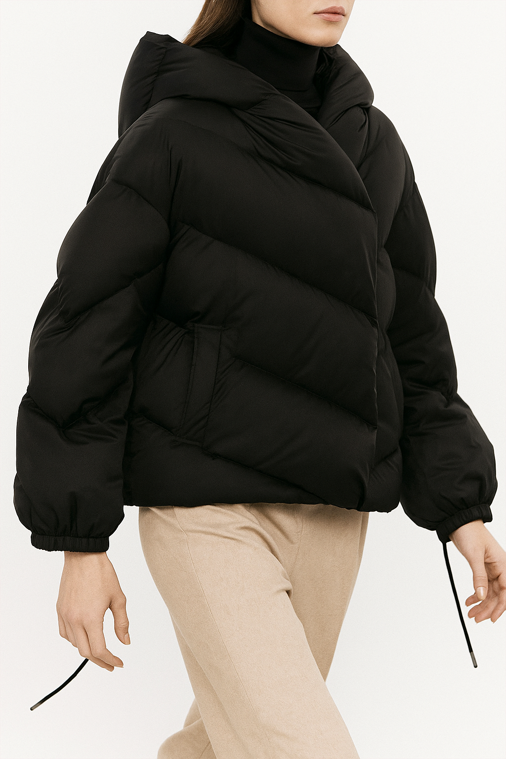 Women's Cropped Down Puffer Jacket with Chevron Quilting, view 10